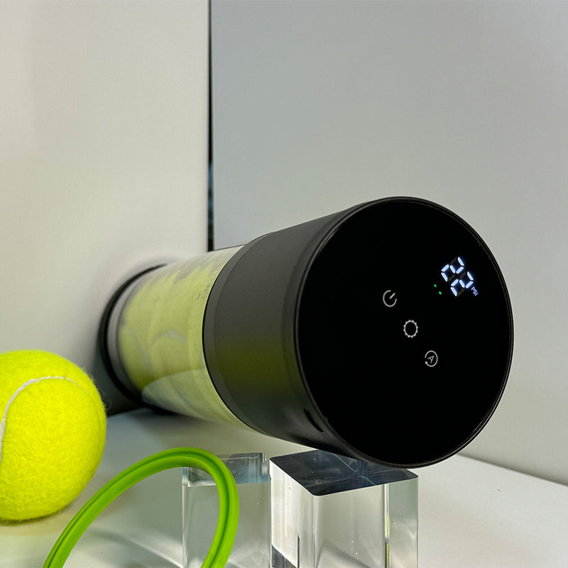 Electric tennis ball pressurizer with digital display, 22PSI pressure control panel